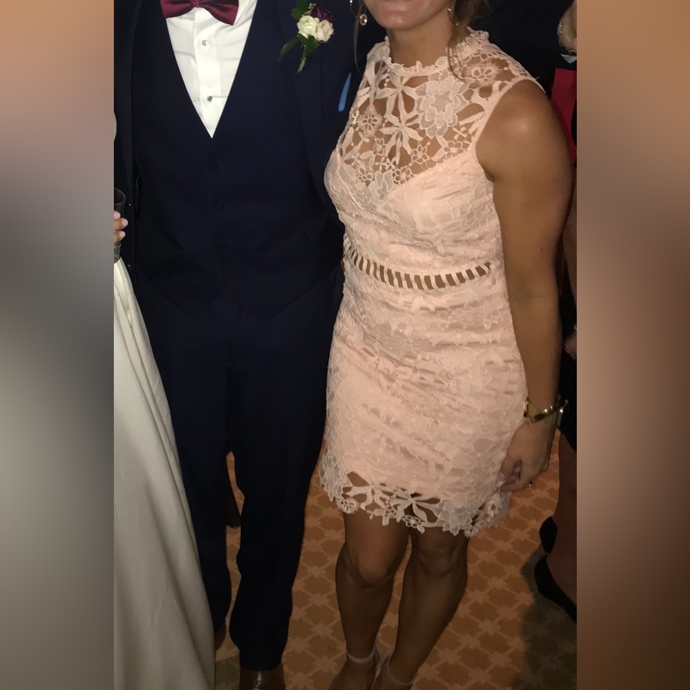 MOD Light Peach Lace Cutout Dress